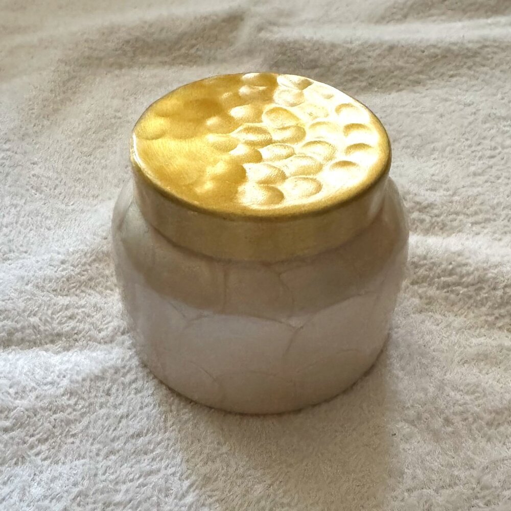 Anthropologie Capri Blue Volcano Capiz Jar Candle, Ivory & Gold